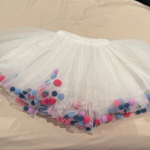 White Tulle Skirt with Colorful Pom Poms